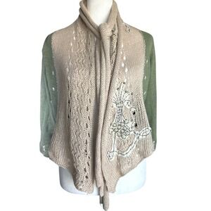 Field of Flowers Anthropologie Sweater Size Small Boho Cropped Embellished Green